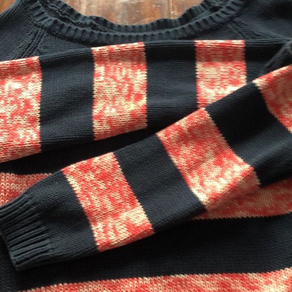 American Eagle navy and white/ red 100% cotton sweater sz XLarge/wide scoop neck - Picture 7 of 16